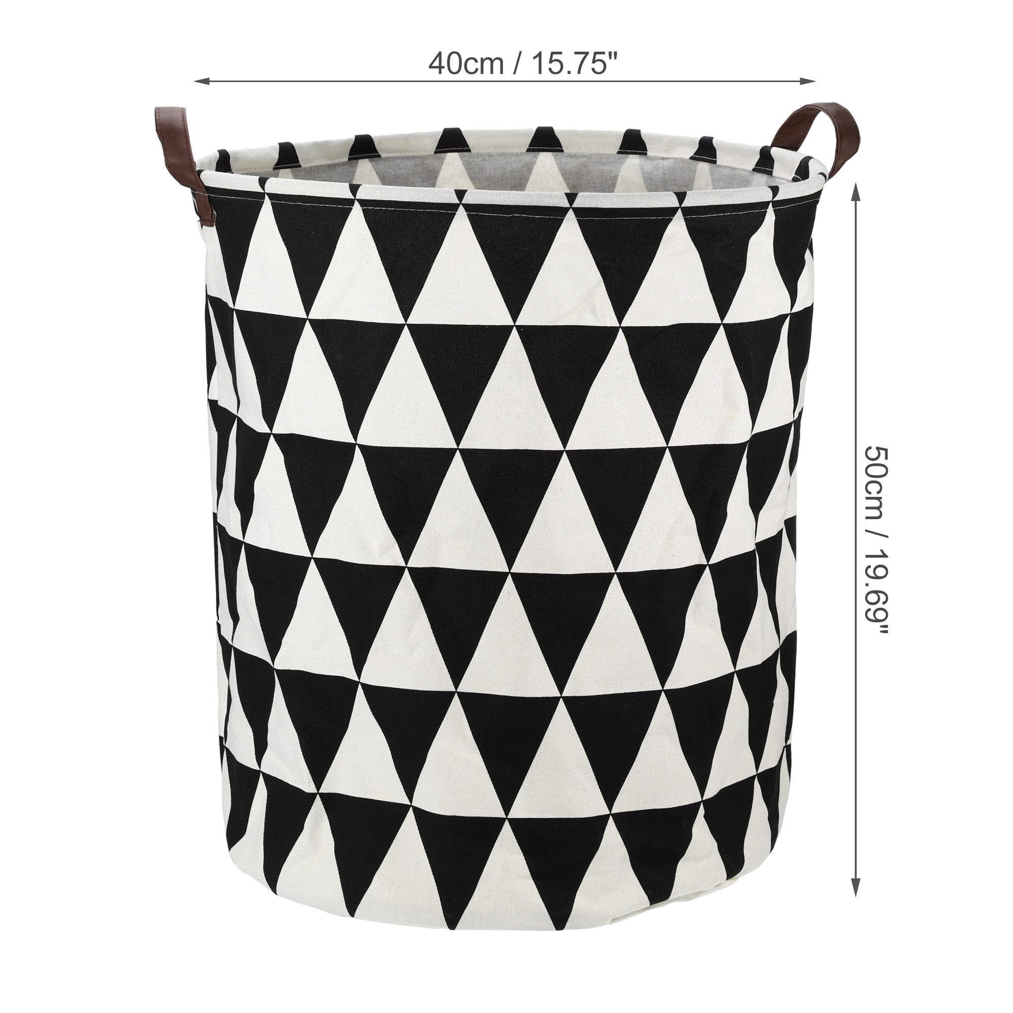 Unique Bargains Foldable Cylindrical Laundry Basket 19.69"x15.75" 60L Black White
