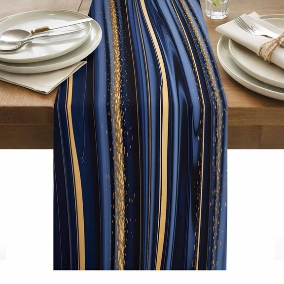 Marble Table Runner - 36 Inch Long, Kitchen Dining Table Runner Dresser Scarves, Navy Blue Modern Abstract Gold Gradual Art Farmhouse Decor for Coffee Tables Wedding Party Banquet