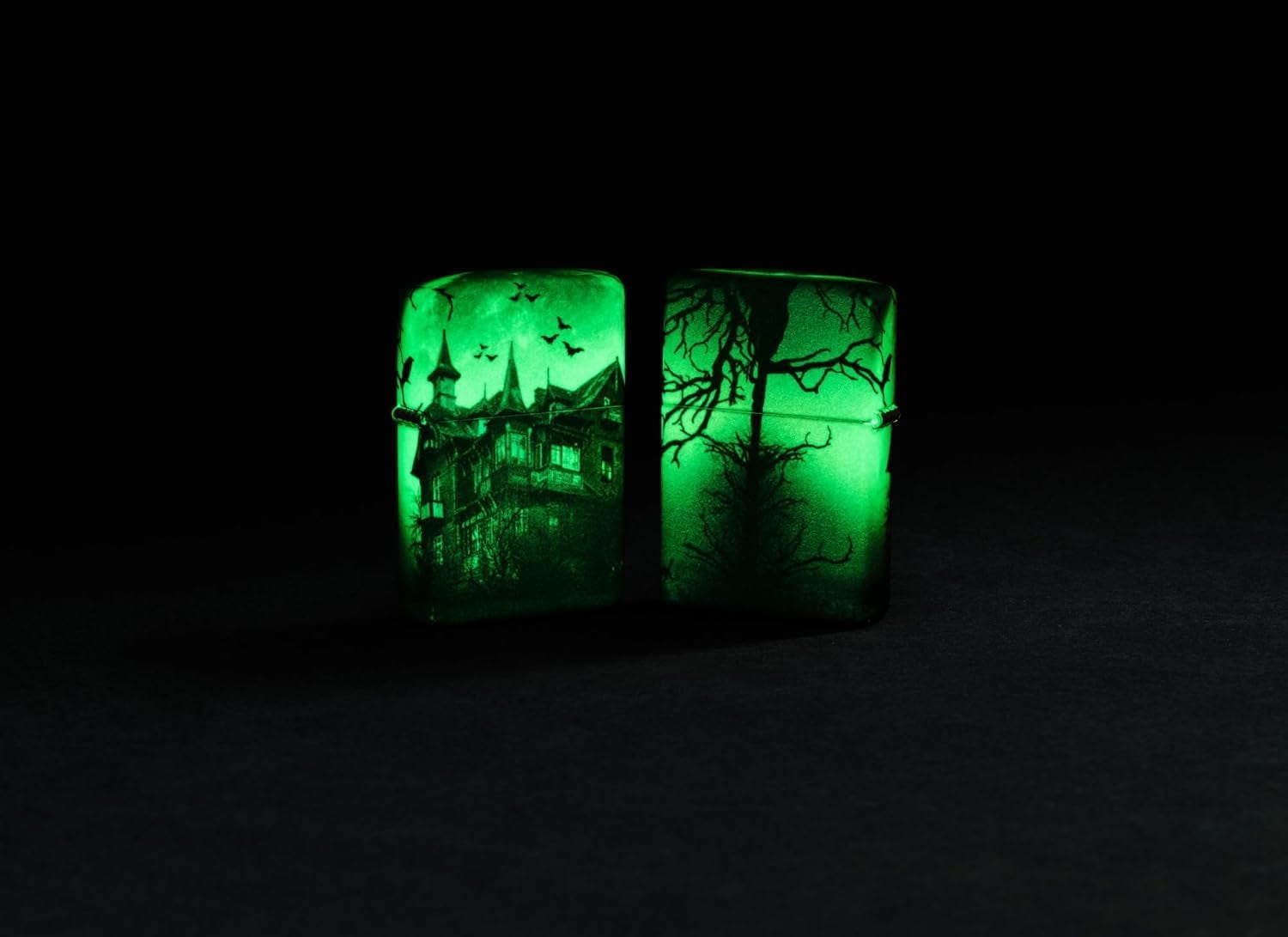 Zippo Lighter - Customized Message Haunted House - Glow-in-The-Dark Green 48922