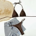 thumbnail image 6 of Women Swimsuits Solid Color Spaghetti Strap Three-Point Separates Bikinis Brown Bathing Suit for Women L, 6 of 7