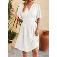 thumbnail image 2 of EASYBRAUS Women V Neck A Line Midi Dress Bell Sleeve Pleated Waist Spring Summer Dress, 2 of 8