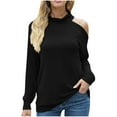thumbnail image 2 of Women's Solid Long Sleeved Off-Shoulder Small High-Necked One-Shoulder Sweater, 2 of 6