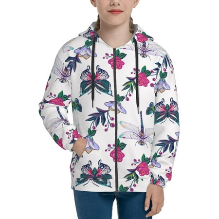 

Hoodies for Teen Girls Boys Butterfly Dragonfly Plants Long Sleeve Youth Kids Essentials Zip Up Hoodie Lghtweight Fashion Hoodies & Sweatshirts Jacket Fall Winter Outfits Tops