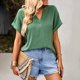 thumbnail image 2 of Camisa de manga corta con cuello en V para mujer, informal, elegante, color puro, suelta, cómoda, con cuello en V, Top verde XL, 2 of 8