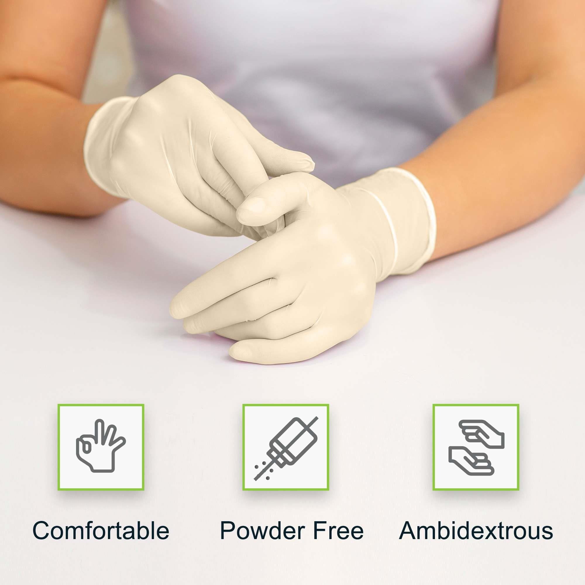 FifthPulse Medical Examination Latex Gloves - Extra Thick 4.5 Mil, Powder Free Disposable Gloves - 50 Count - Large - Natural