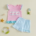 thumbnail image 2 of TOWED22 Baby Infant Girl Clothes 2 Piece Print Ruffle Sleeve Tank Tee Elastic Waist Shorts Set Summer Outfits Cute(Pink,18-24 M), 2 of 5