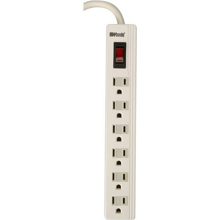 Woods 6-Outlet Power Strip with 8-Foot Power Cord, Sliding Safety Covers and Circuit Breaker, White, 041404