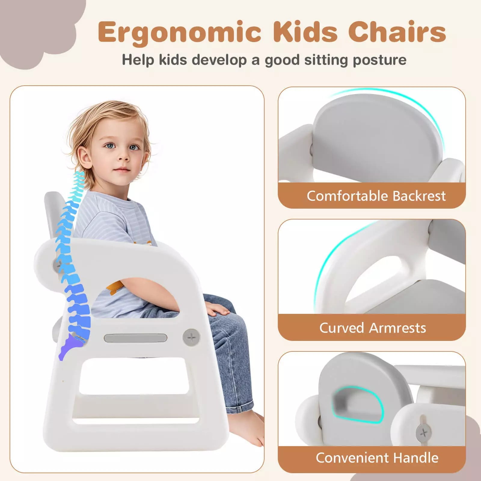 Auranook 3-Piece Kids Table and Chairs Set, Toddler Activity Table with 2 Chairs for Reading, Playing, Storage Rack,Drawing,  Pyramid Building Blocks Set