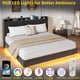 thumbnail image 2 of Negra queen floating marco de cama con LED lights y estación de carga, metal slats support, no necesita colchón base, 2 of 6