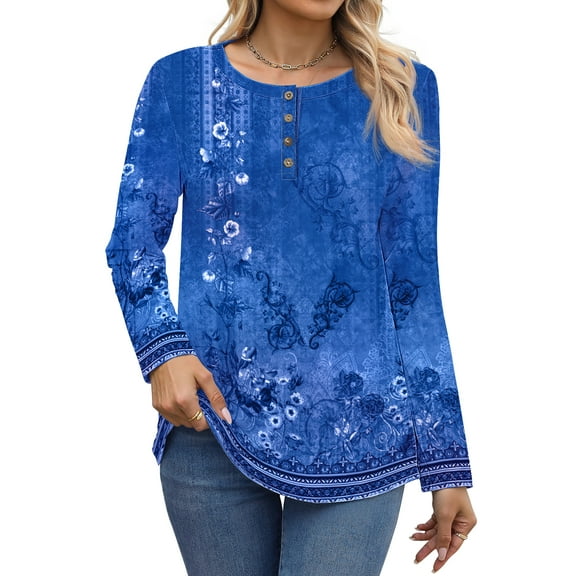 Fantaslook Blouses for Women Henley Long Sleeve Shirts Dressy Casual Fall Tops Work Blouses