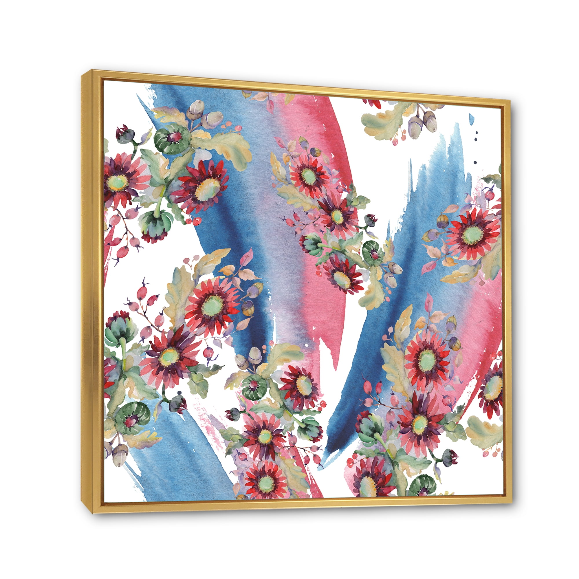 Designart 'Acorn Bouquet and Red Aster' Modern Framed Canvas Wall Art Print