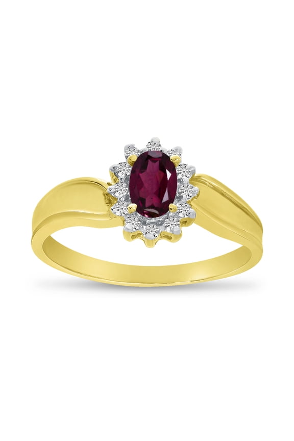 10k Yellow Gold Oval Rhodolite Garnet And Diamond Ring