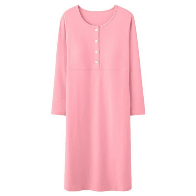 WUANDIXFA Robe de Maternité pour Séance Photo Pyjama de Maternité Allaitement Coton Manches Longues Robe à Ouverture devant Vêtements de Maison Pyjama Prénatal Post-Partum Rouge Melon D\'eau,2TG