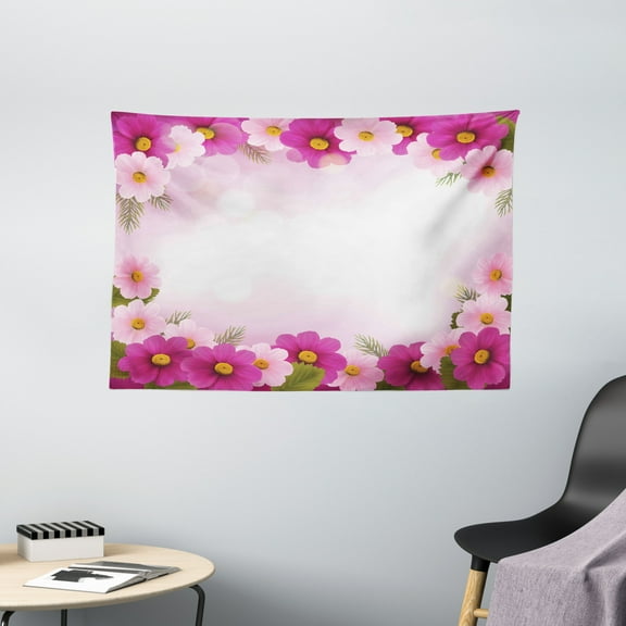 Pink Tapestry, Framework with Romantic Daisies Valentine's Day Decor Celebration Theme, Wall Hanging for Bedroom Living Room Dorm Decor, 60W X 40L Inches, Pink Light Pink Green, by Ambesonne