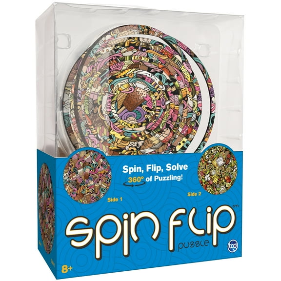 Spin Flip: Puzzle Ice Cream & Pizza- 14 Rings - 2-In-1: Double-Sided Puzzle, Spin-Flip-Solve, 360 Degress Of Puzzling, Fidget Toy, Adults & Kids 8 