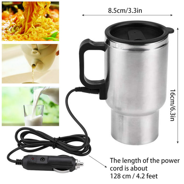 Lieonvis Car Heating Cup,500ml Stainless Steel Travel Heating Cup,12V  Travel Car Kettle Heating Mug,Electric Heated Coffee Mug for Heating  Water,Coffee,Milk and Tea with Charger 