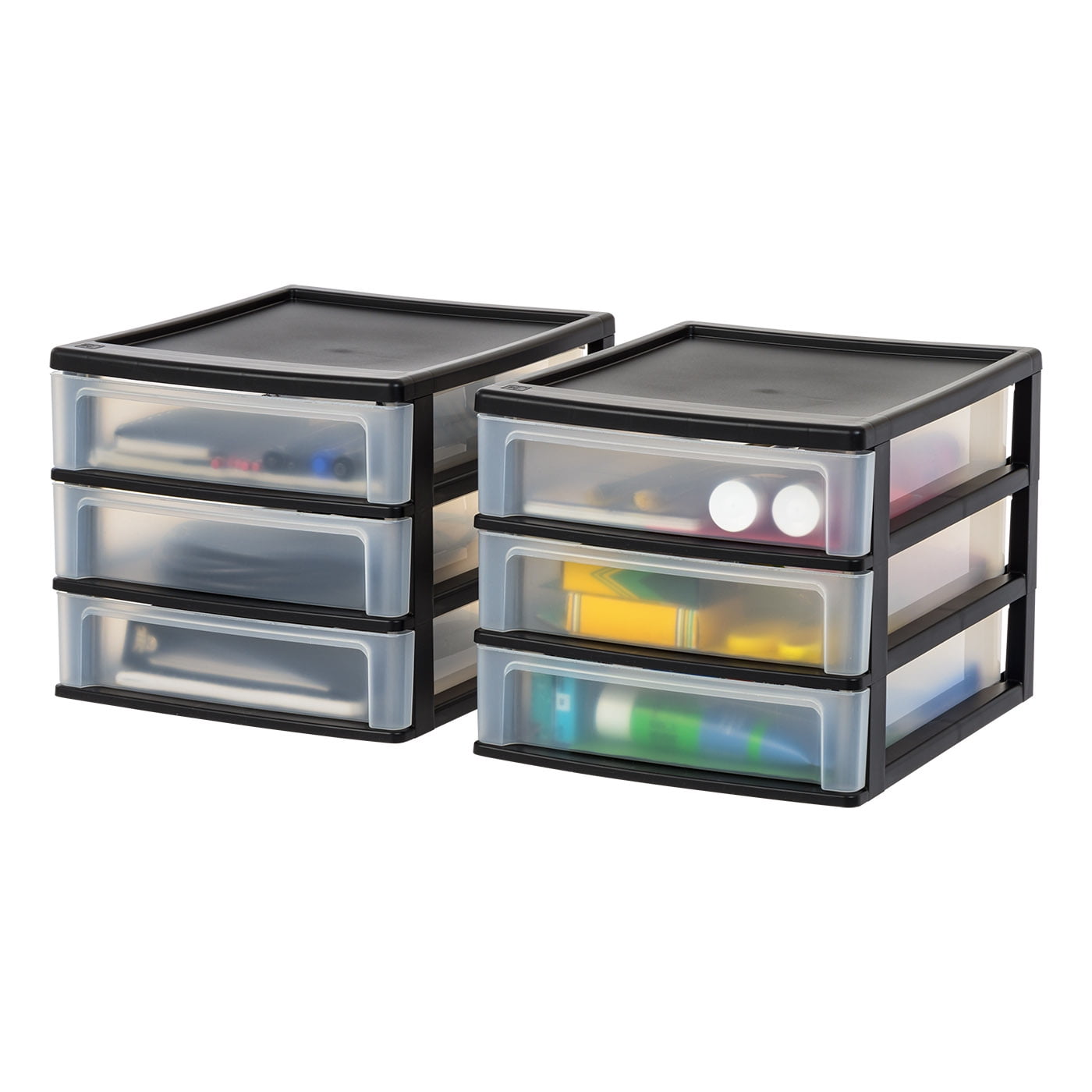 IRIS Medium 3-Drawer Stacking Desktop Organizer, Plastic Drawer Storage Container for Stationery Art Craft, 2Pk