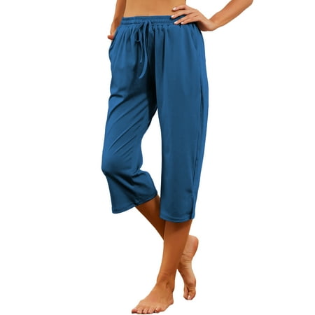 

Bomotoo Womens Workout Jogger Joersey Capri Yoga Wide Leg Crop Pants Running Jogging Activewear Comfy Lounge Pajamas Pocket