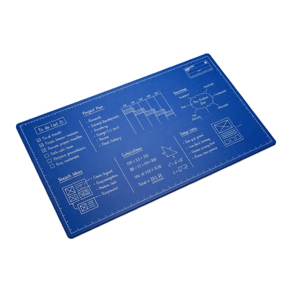 Rubber Double Sided Desk Pad with Blueprint Design - 1pc 24"x12" Mouse Mat, Stylish Blueprint Desk Protector for Home Office Study