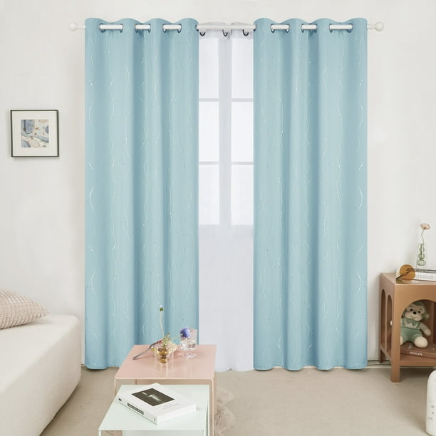 Deconovo Light Blue Curtains for Kids Room, 84 inch Curtains - Heat  Blocking Curtains with Wave Line Dots Pattern (52 x 84 inch, Sky Blue, 2  Panels) 