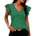 thumbnail image 1 of Craaazy Women's Plus Size Friendly Striped V-Neck Ruffle Short Sleeve Top for Daily Wear, 1 of 6