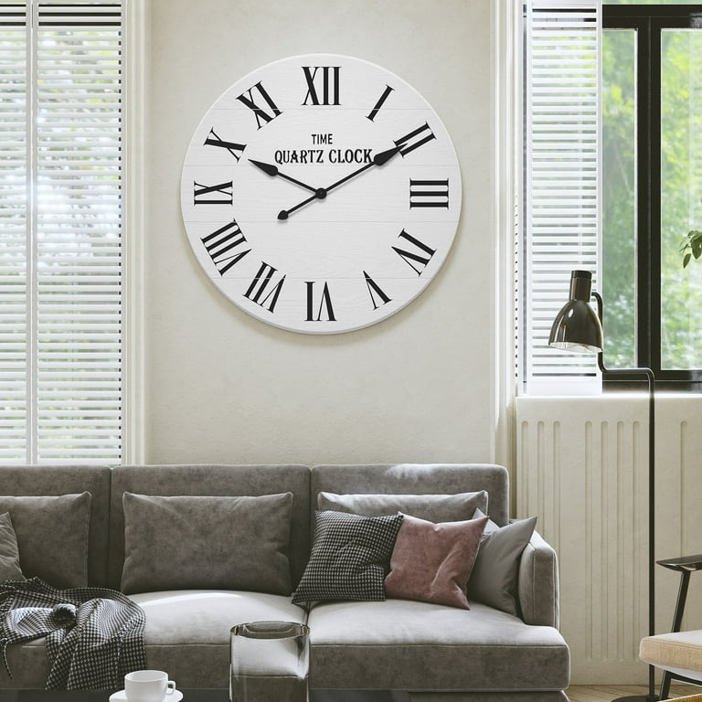 HLR 35.5 Inch Farmhouse Shiplap Wall Clock, White photo 2