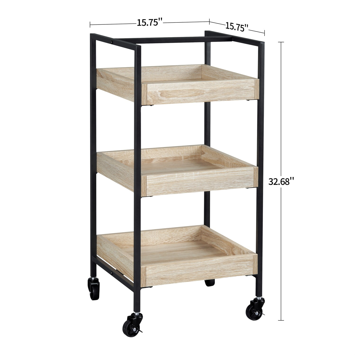 Kadyn 3-tier Rolling Utility Kitchen Storage Cart, Kitchen Storage Rolling Cart for Narrow Space, Heavy Duty Storage Basket Organizer Shelves on Wheels, Brown