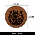 thumbnail image 2 of Horse in Horseshoe 2.5" Faux Leather Round Engraved Iron-On Patch - Brown, 2 of 6