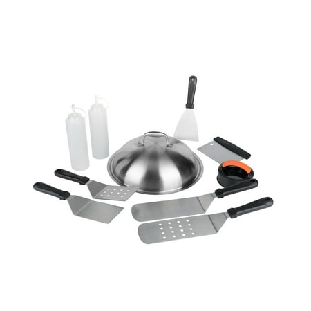 PitMaster King 10pc Commercial Grade Stainless Steel Griddle Flat Top Indoor-Outdoor Cooking and Cleaning Tool Set