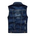 thumbnail image 2 of Mens Classic Denim Vest Ripped Golden Button Sleeveless Vest, 2 of 4
