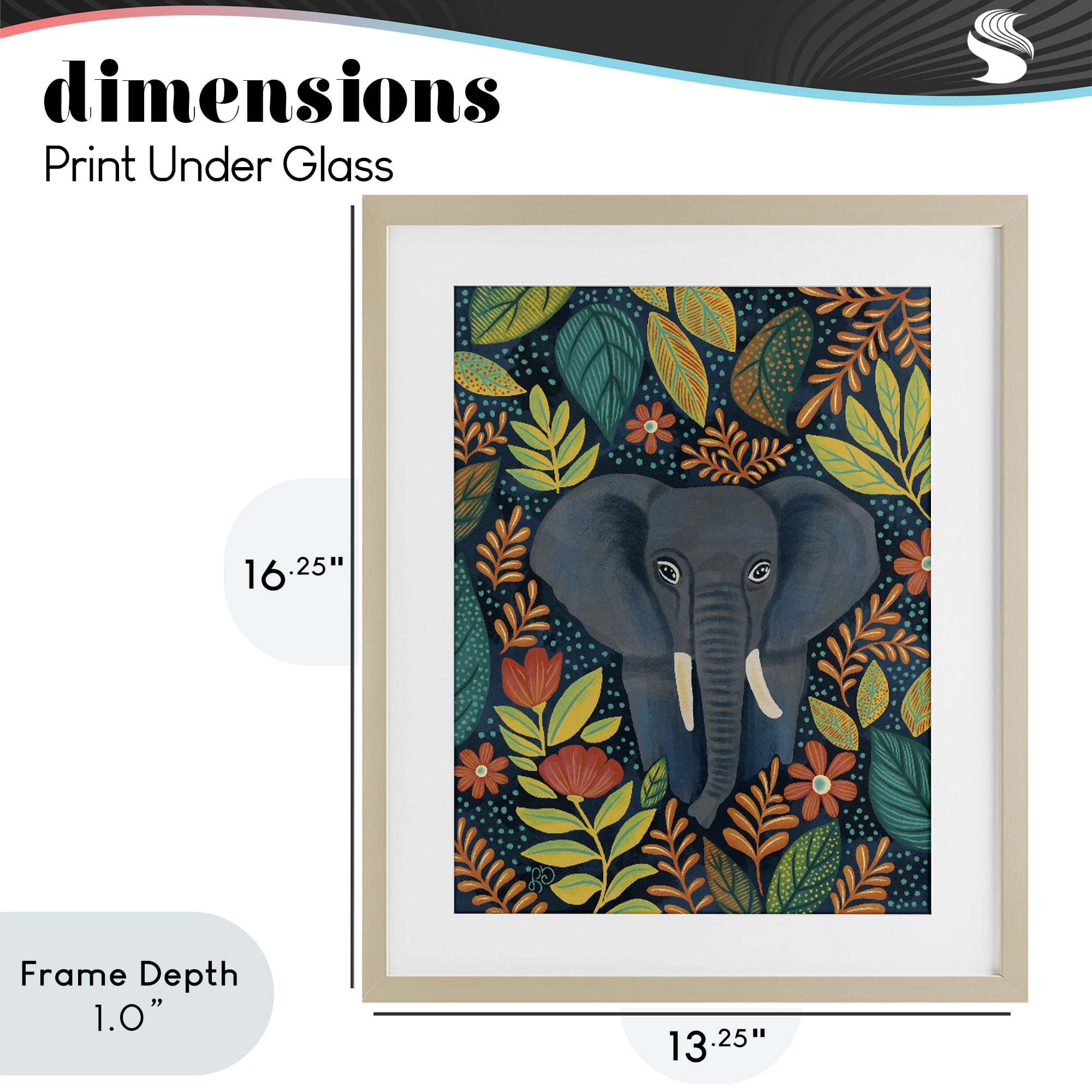 Stupell Industries Exotic Leaf Pattern Elephant Birch Framed Print Under Glass, design by Lisa R Dumm