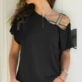 thumbnail image 4 of Top negro de mujer con hombros descubiertos, tirantes cruzados, mangas cortas, corte holgado, camiseta informal de color liso, elegante para verano, 4 of 6