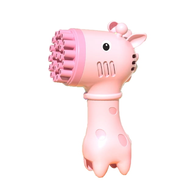 Pink Automatic Bubble Machine For Children, Giraffe Design 23 Holes Blower With Fan, Summer Outdoor Toy For Backyard Fun