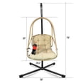 thumbnail image 6 of Swing Egg Chair with Stand, Indoor Outdoor Hanging Chair with Removable Guardrail & Cup Holder, Rattan Wicker Patio Basket Chair with Cushion, 350lb Capacity, Beige+Brown, 6 of 6