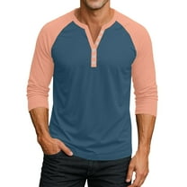 Domuza Mens Henley Shirts Fashion Raglan 3/4 Sleeve Color Block Baseball T-Shirts Fall Comfy Casual Slim Fit Button Down Blouse Navy 3XL