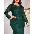 thumbnail image 2 of AURA Plus Size Evening Dress Long Sleeve Slim Fit Fishtail Party Gown Round Neck Zipper Women 0XL–4XL, 2 of 7