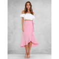 thumbnail image 5 of Womens One-Piece Wrap Tie Waist Solid Color Irregular Hem Chiffon Midi Skirt Elegant Flowy Pink M, 5 of 9