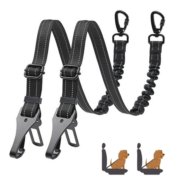 INCTUO 2Pack Dog Seat belt for Car, 3-in-1 Dog Car Seat Belt Bungee, Shockproof Dog Tether for Car with Buckle & Hook Latch, Adjustable Reflective Dog Car Harness Leash with 360° Lockable Buckle