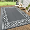 thumbnail image 3 of Garvee 8'x10' Outdoor Rug Modern Bordered Geometric Rug Waterproof Reversible Plastic Straw Rug for Patio Camping RV Balcony Backyard, Gray, 3 of 8