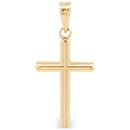 Brilliance Fine Jewelry 14K Yellow Gold Tube Cross Pendant, Unisex, Includes Gift Box
