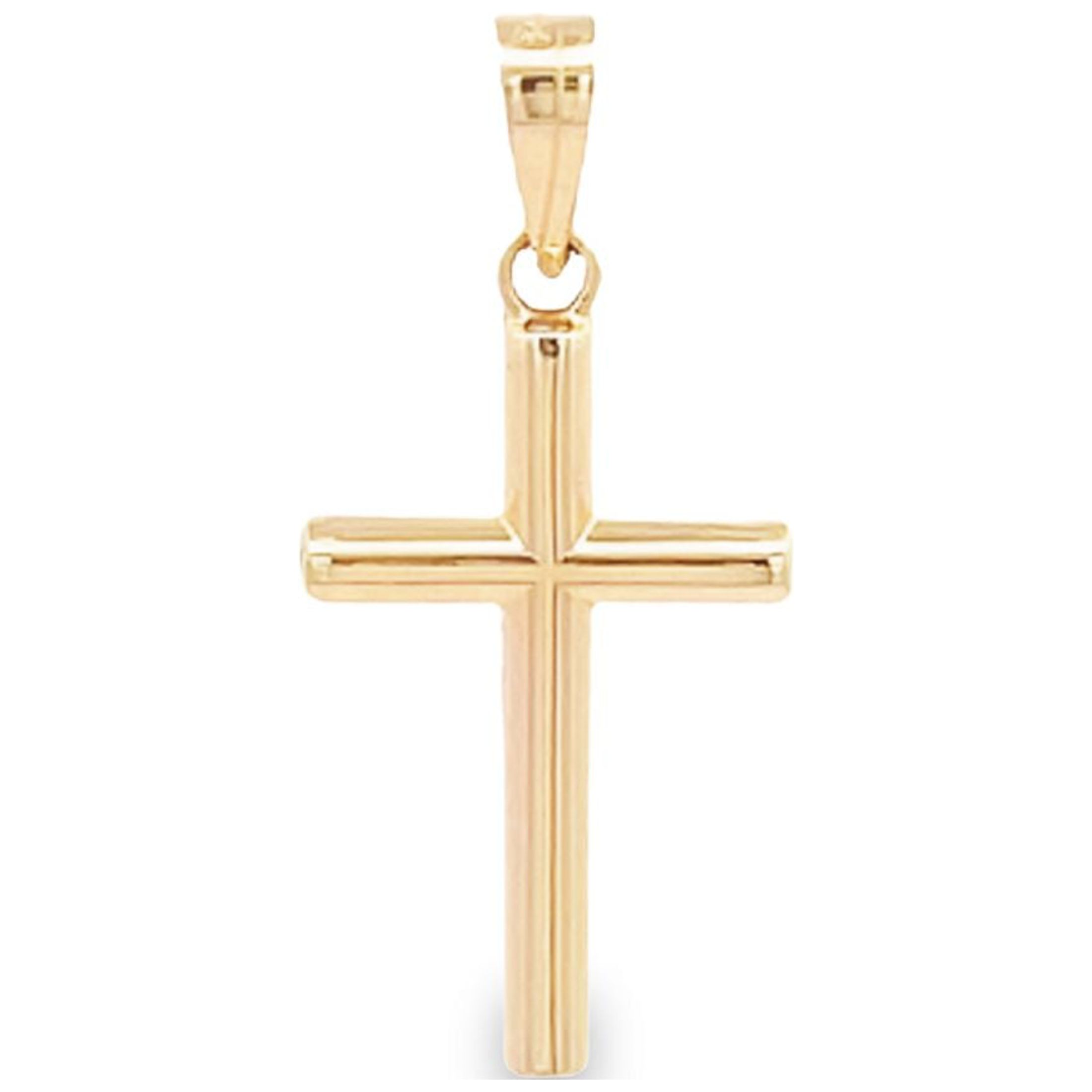 Brilliance Fine Jewelry 14K Yellow Gold Tube Cross Pendant, Unisex, Includes Gift Box