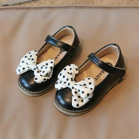 

DancePeanut Spring Kids Girls Elegant Polka Dots Butterfly-Knot Casual Shoes Children Girls Soft Sole Hook & Loop Flats Size 21-30