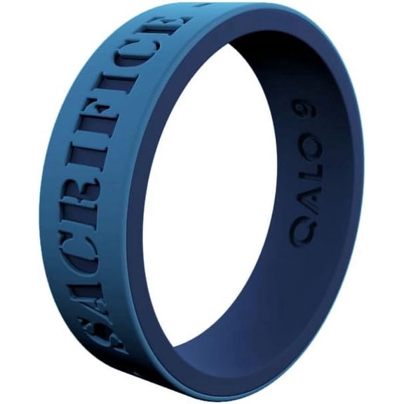 QALO Men's Grey/Blue Folds of Honor Stars Forever Strata Ring – Durable Wedding Bands with Flexible Comfortable Fit – Skin-Friendly and Lightweight Design – Size 08