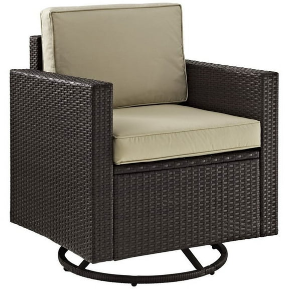 Pemberly Row Wicker Swivel Patio Arm Chair in Brown and Sand