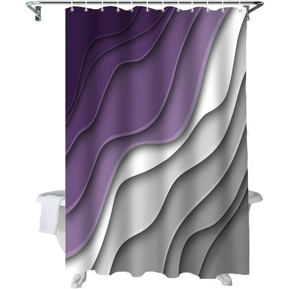 Shower Curtains 72 x 72 Inches Purple Grey Modern Geometric Bath Curtain Abstract Beach Waterproof Polyester Fabric Bathroom Curtain with 12 Hooks Decoration