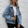 thumbnail image 2 of Vedolay Top Womens Button Down Long Sleeve Casual Denim Jacket Coat With Pockets,Blue M, 2 of 5