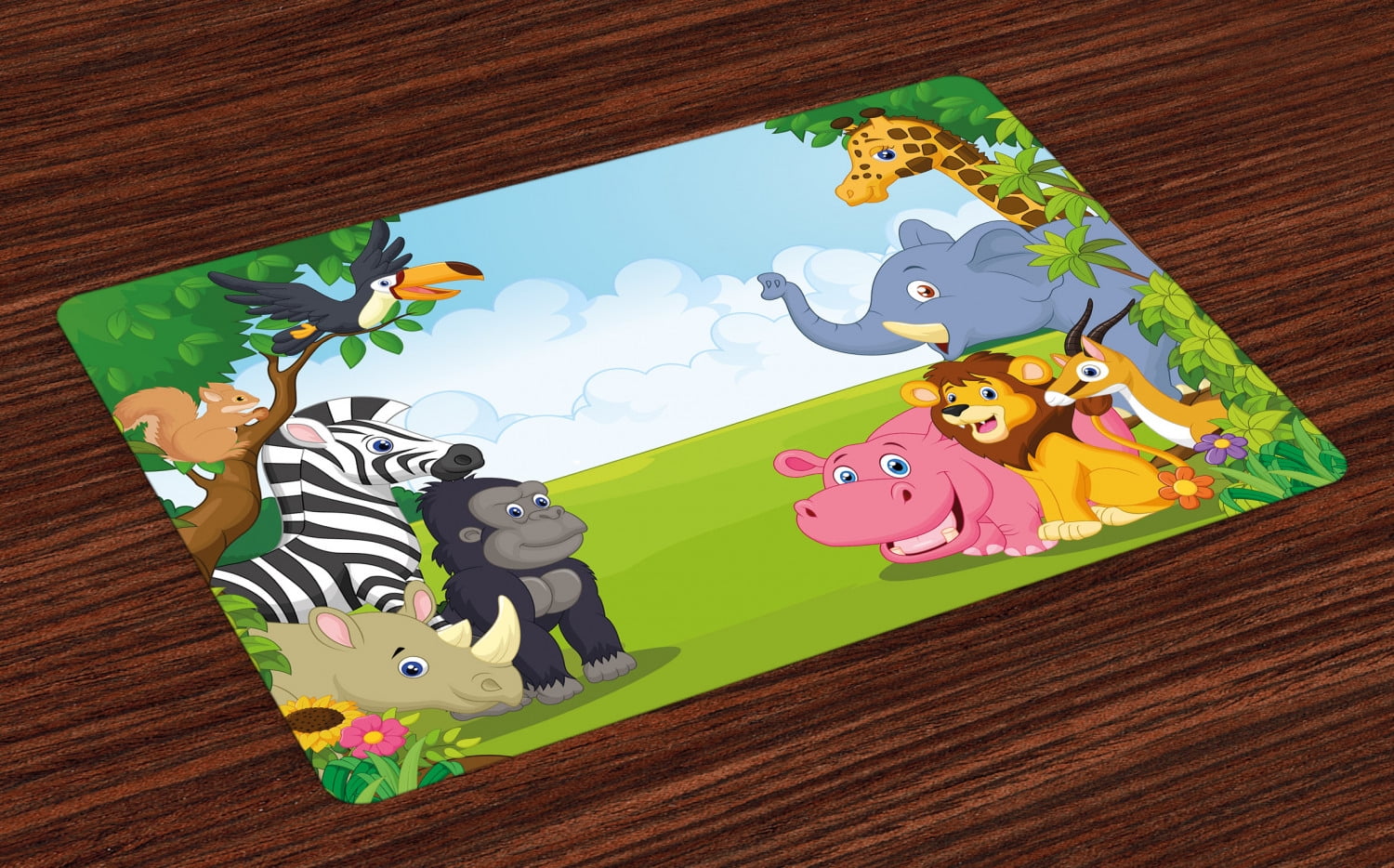 Kids Placemats Set of 4 Kids Design Children Nursery Room Safari Themed