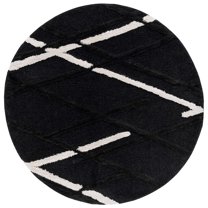 SAFAVIEH Hi-Lo Proinsias Diamond Shag Area Rug, Charcoal/Ivory, 6'7" x 6'7" Round
