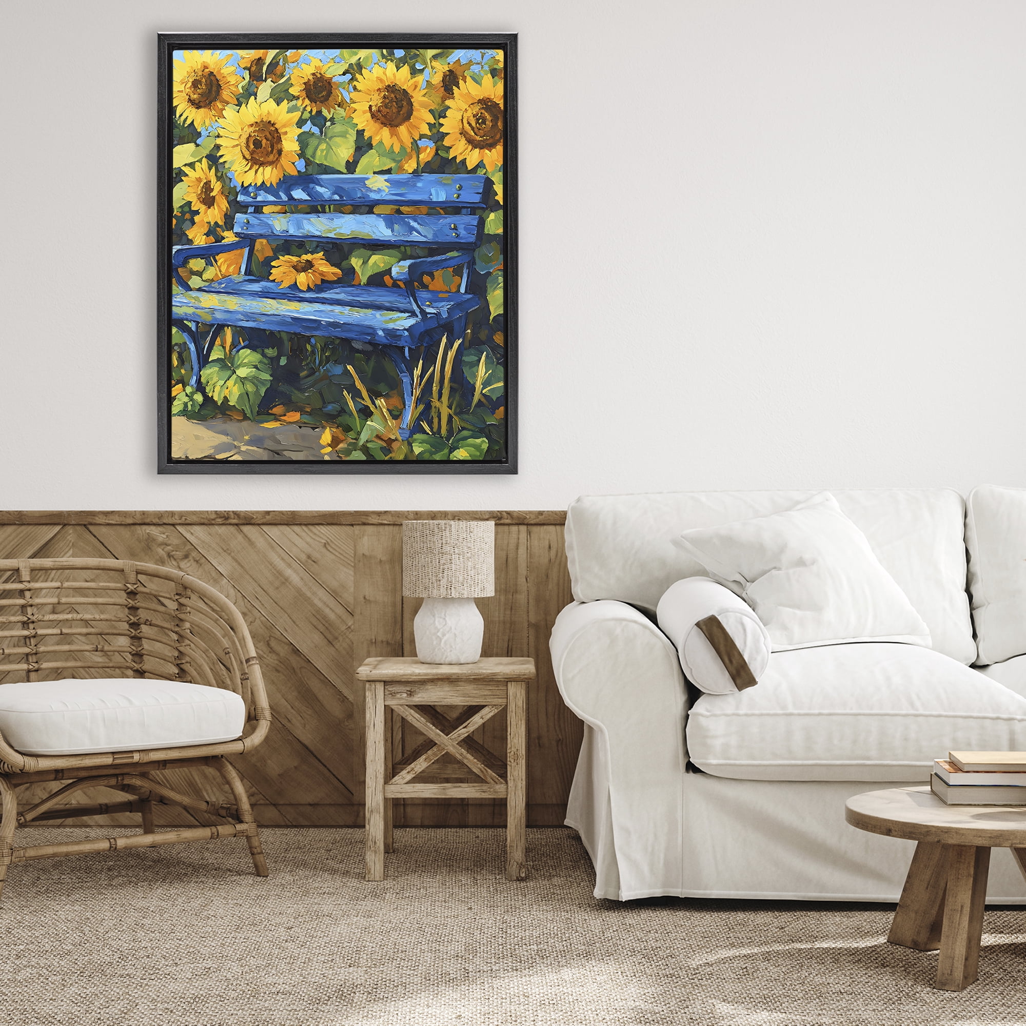 Stupell Industries Bench in Sunflower Field Black Framed Floater Canvas Wall Art, design by Creative Studio