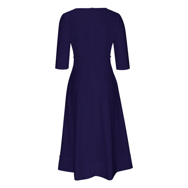 Tmoyzq Women's Deep V Neck A-Line Midi Dress Half Sleeve High Waist Flowy Swing Cocktail Party Dress Smocked Long Dresses Wedding Guest Dress